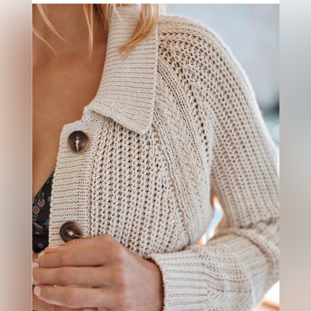 Garnet Hill Linen Organic Cotton Maren Cardigan Sweater Size Large - Picture 4 of 13